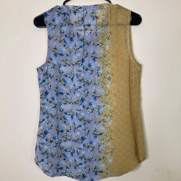 Cabi Blouse Womens Medium M Offsides 5221 Yellow Blue Floral Sleeveless Top - Picture 2 of 9
